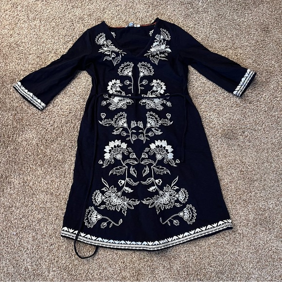 Boden Clemmie Jersey Navy Blue White Embroidered Dress - Picture 3 of 11